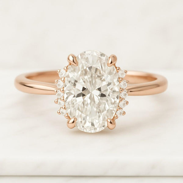 Oval Lab Grown Diamond Hidden halo Engagement Ring