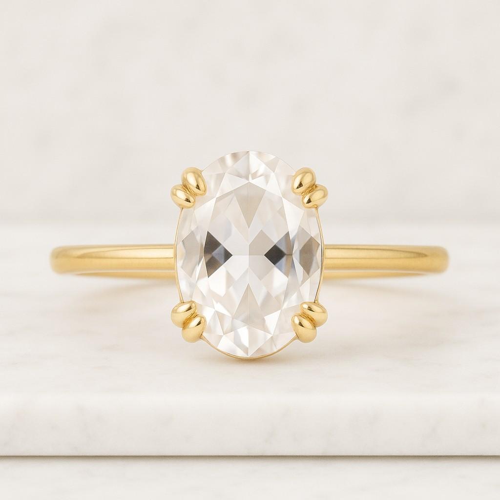 Oval Lab Grown Diamond Ring Hidden Halo Ring for Her Big Diamond Proposal Ring