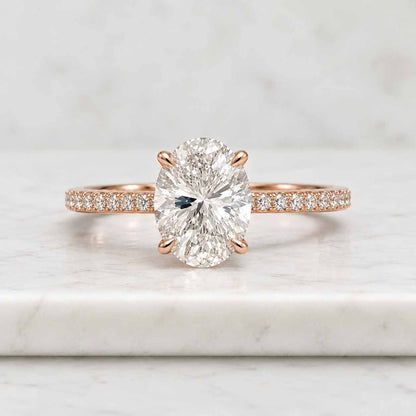 Oval Lab Grown Diamond Ring, Oval Trilogy Engagement Ring, Side Pear Diamond Ring, Hammer Finish Oval Ring, E-VVS2 IGI Certified Diamond
