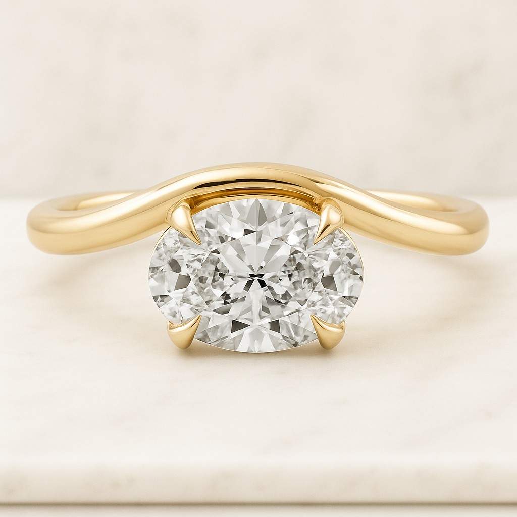 Oval Lab Grown Diamond Solitaire with Hidden Halo Engagement Ring