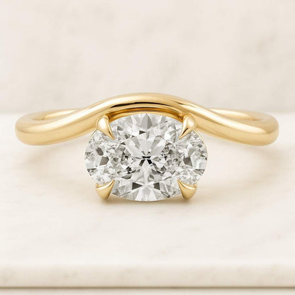 Oval Lab Grown Diamond Solitaire with Hidden Halo Engagement Ring