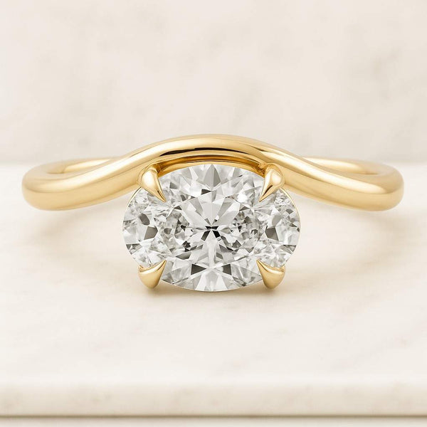 Oval Lab Grown Diamond Solitaire with Hidden Halo Engagement Ring