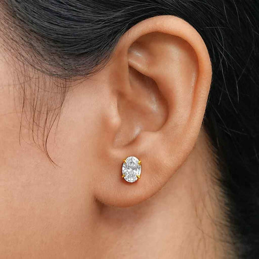 Oval Lab Grown Diamond Stud Earrings 10K White Gold Screwback