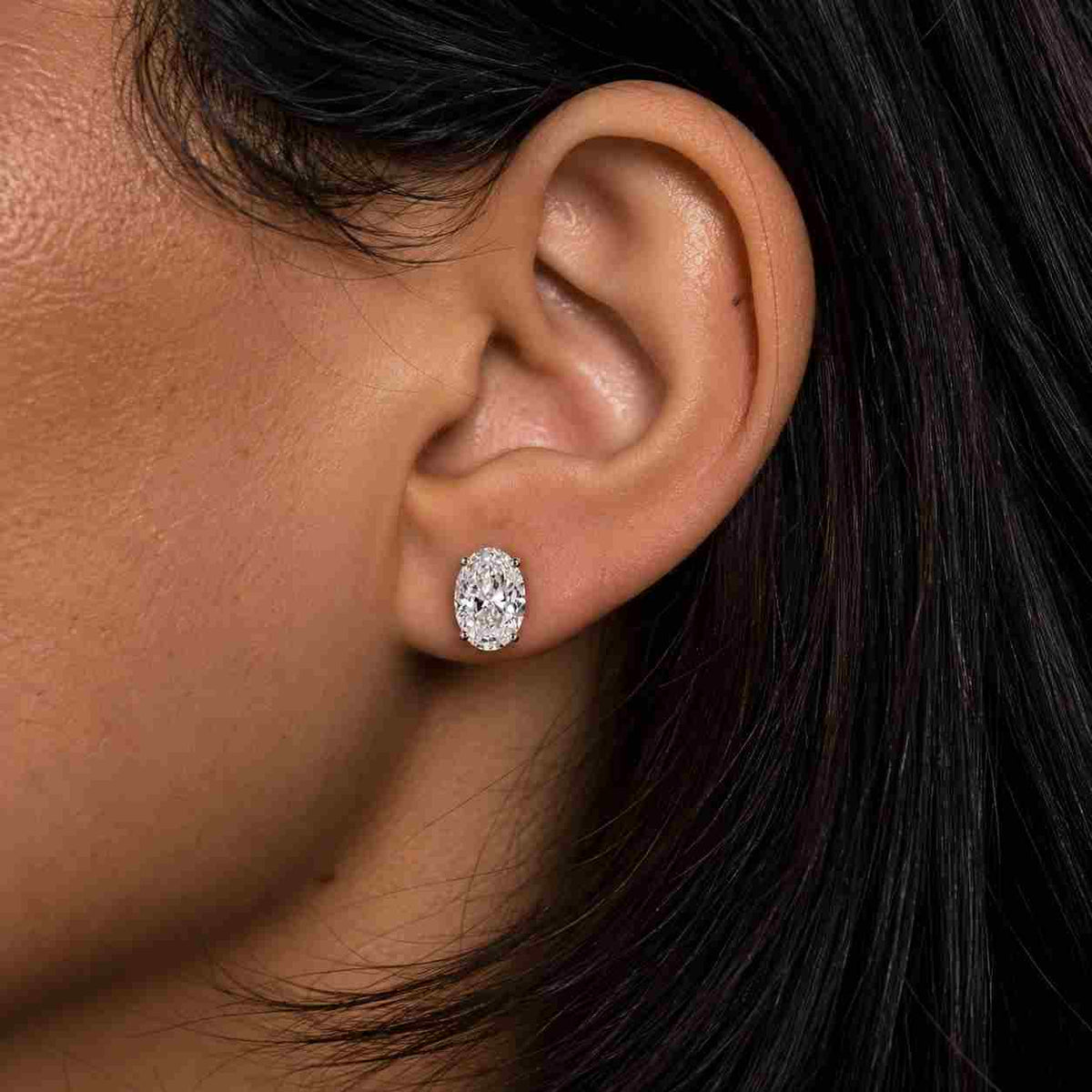 oval lab grown diamond stud earrings 14k gold, 0.20 to 2.00 tcw oval brilliant solitaire studs, dainty bridal wedding earrings
