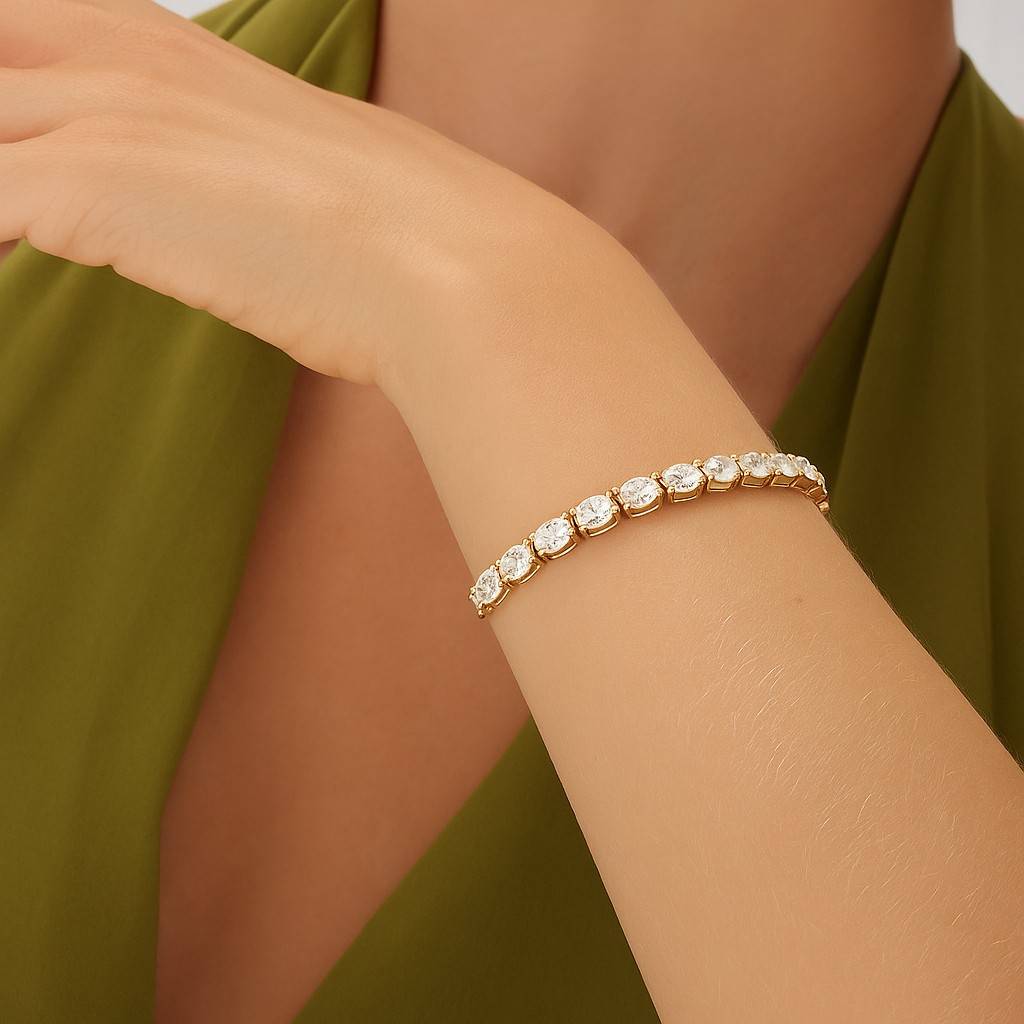 Oval Lab Grown Diamond Tennis Bracelet Solid Gold Eternity Wedding Jewelry