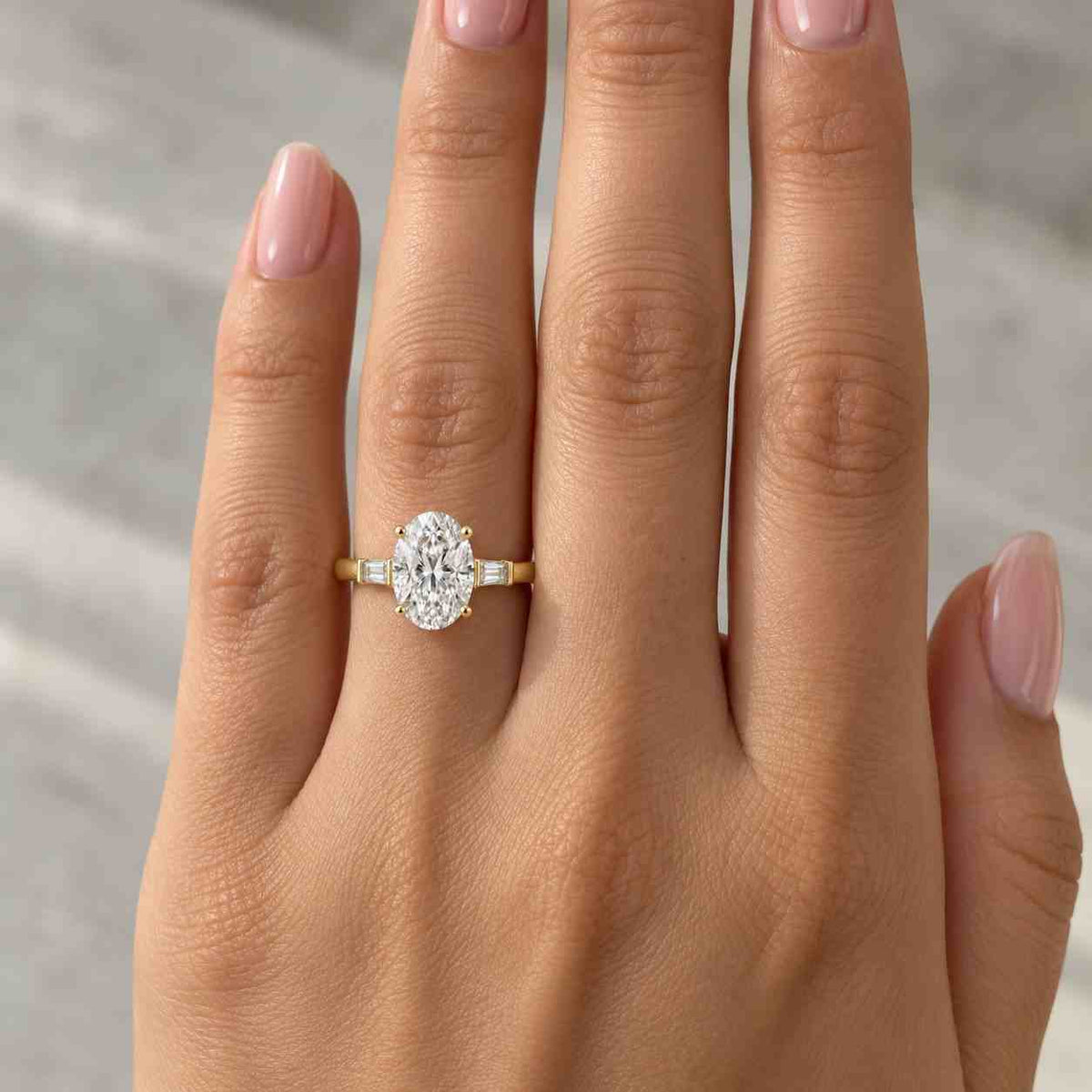 2 CT Oval Lab Grown Diamond Three Stone Engagement Ring