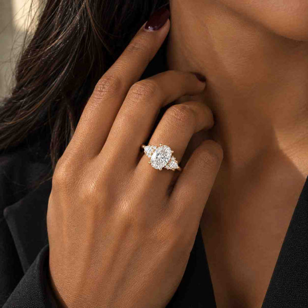 Oval Lab Grown Diamond Three Stone Engagement Ring,