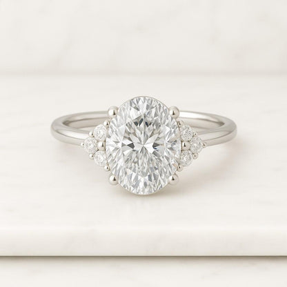 Oval Lab Grown Solitaire Hidden Halo Wedding Ring 14K Yellow Gold with Side Round Cut Diamond Anniversary Ring IGI certified Diamond