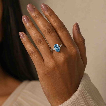 Oval London Blue Topaz Halo Ring | Flower Pinky Ring | Vintage Floral Ring | 14K Solid Gold Ring | December Birthstone Gift
