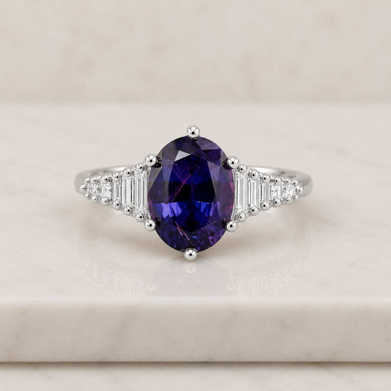 oval medium blue sapphire engagement ring | natural sapphire and diamond engagement ring