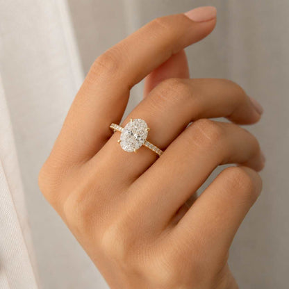 Oval Moissanite Cathedral Ring, Hidden Halo, Personalized Initial Gallery, Lab Diamond Accent
