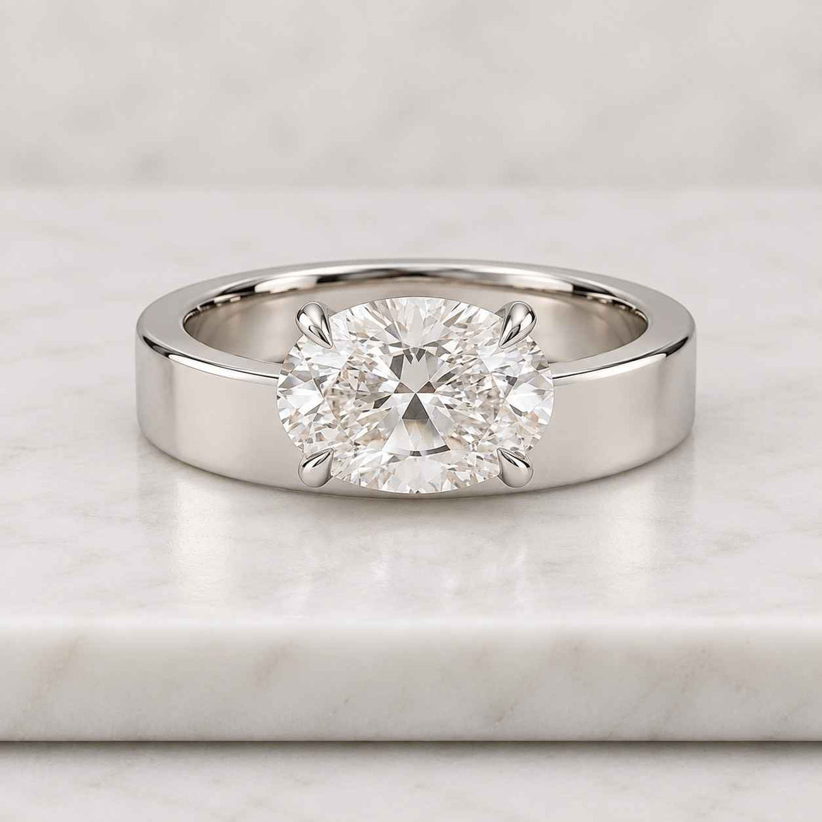 oval moissanite east west solitaire ring, 925 sterling silver, anniversary gift for her