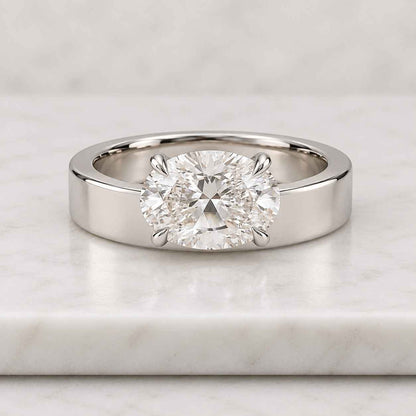 Oval Moissanite East West Solitaire Ring, 925 Sterling Silver, Anniversary Gift For Her