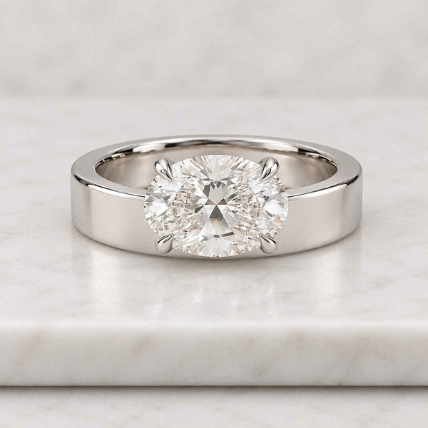 Oval Moissanite East West Solitaire Ring, 925 Sterling Silver, Anniversary Gift For Her