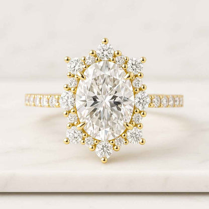 Oval Moissanite Engagement Ring 14k Solid Gold Cluster Accent IGI Lab Diamond