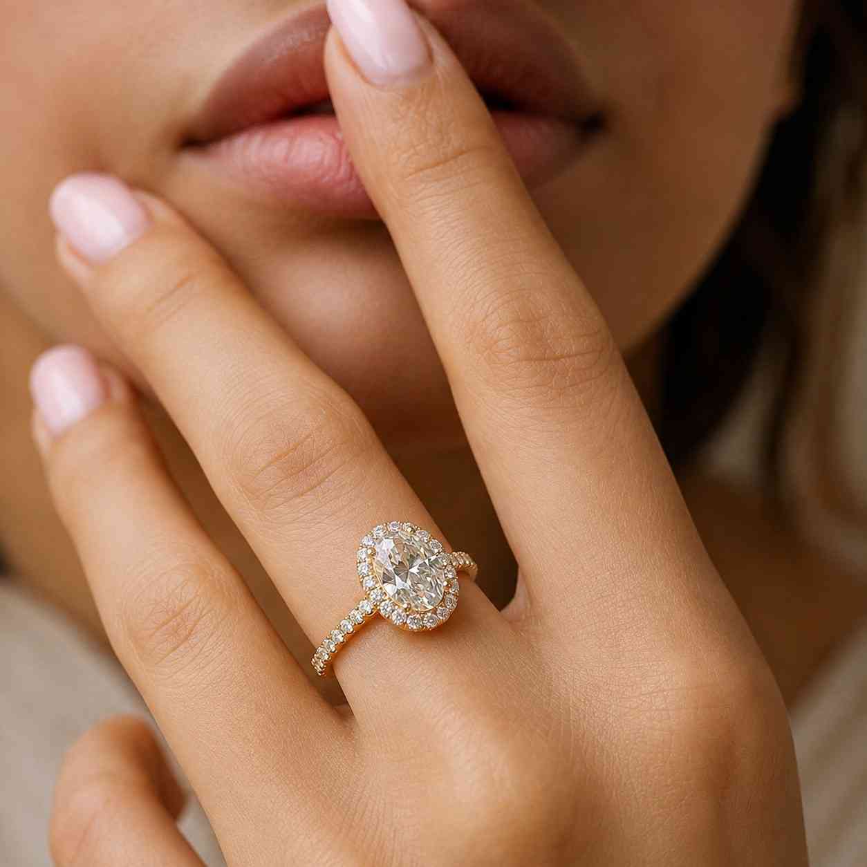 Oval Moissanite Hidden Halo Engagement Ring, 2 Ct/ 9*7mm Oval Certified Diamond Ring, Oval Shape Ring , Oval Diamond Ring. Halo Promise Ring
