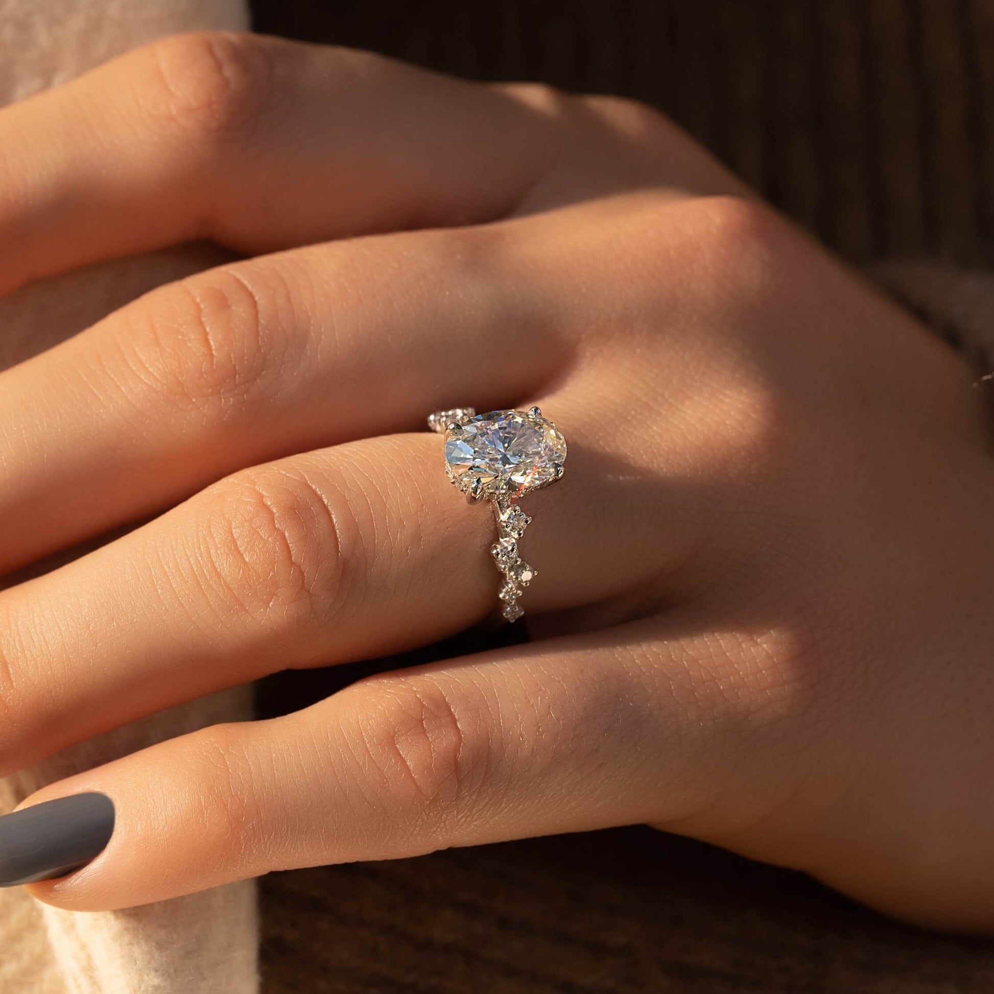 Oval Moissanite Vintage Engagement Rings White Gold Antique Pave Round Cut Rings