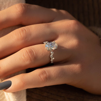 Oval Moissanite Vintage Engagement Rings White Gold Antique Pave Round Cut Rings