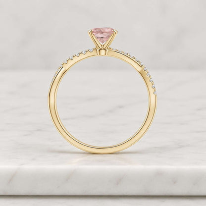 Oval Morganite engagement ring rose gold vintage engagement ring Art deco Marquise cut diamond Cluster ring 3/4 eternity Twisted Bridal gift
