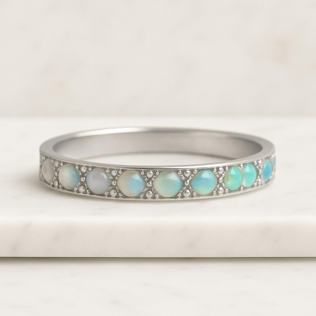 Oval Opal 3 Ring Set Silver White Opal Engagement Ring Set Opal Jewelry Promise Ring Anniversary Gift for Her