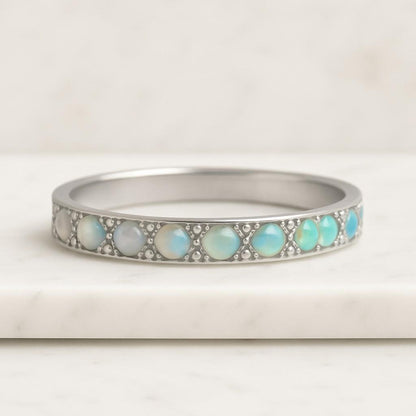 Oval Opal 3 Ring Set Silver White Opal Engagement Ring Set Opal Jewelry Promise Ring Anniversary Gift for Her