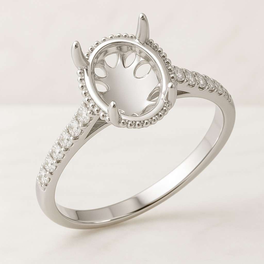 Oval Prong Bezel Rose Gold Plated Solid 925 Sterling Silver DIY Adjustable Ring