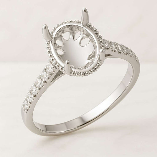 Oval Prong Bezel Rose Gold Plated Solid 925 Sterling Silver DIY Adjustable Ring