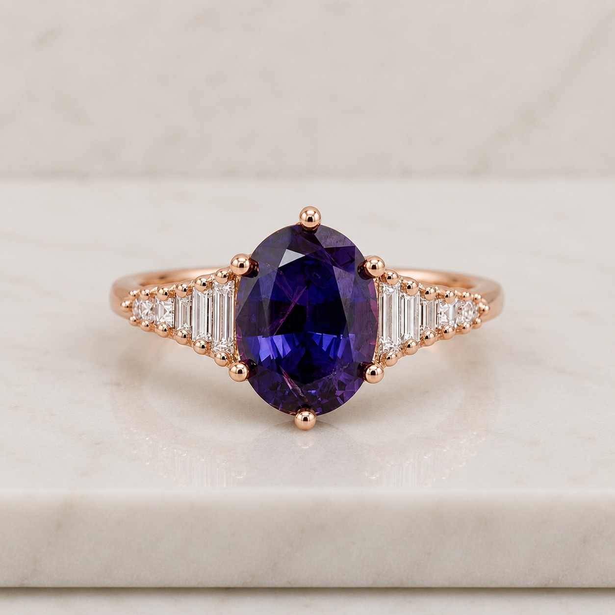 Oval Sapphire Engagement Ring: Marquise Moissanite Accent