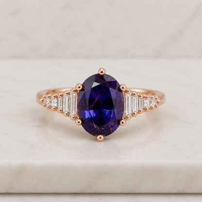 Oval Sapphire Engagement Ring: Marquise Moissanite Accent
