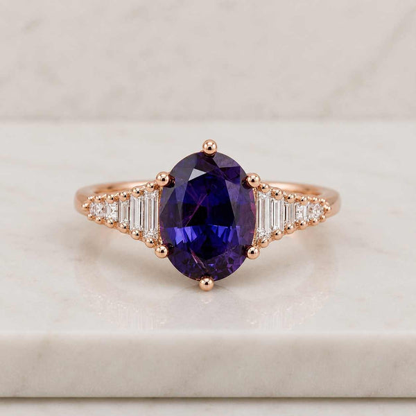 Oval Sapphire Engagement Ring: Marquise Moissanite Accent