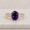 18K Rose Gold Oval Purple Sapphire & Diamond Art Deco Engagement Ring