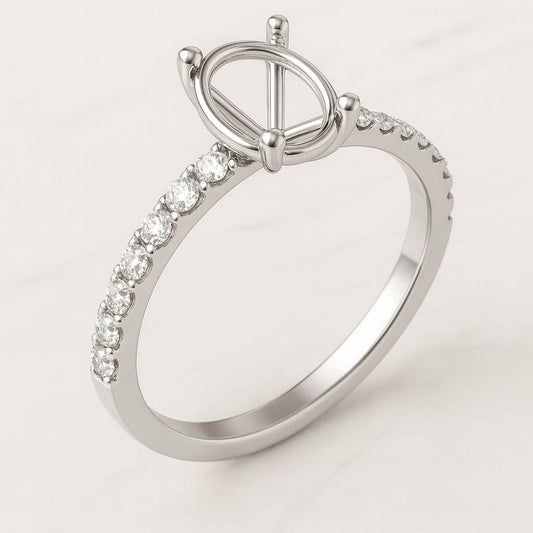 Oval Shape Lab Diamond Semi Mount Wedding Ring CVD Diamond Accent Ring