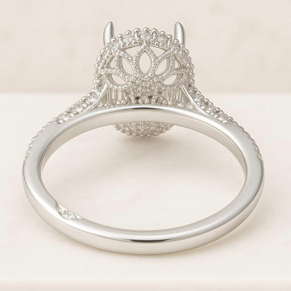 Oval Shape Lab Diamond Semi Mount Wedding Ring CVD Diamond Accent Ring Eco Friendly Diamond Engagement Ring Handmade Diamond Custom Ring 18k Yellow Gold Mount Ring Oval Stone Setting Gifted Diamond