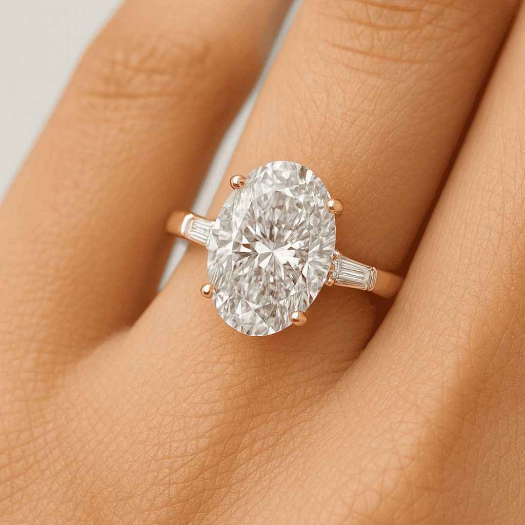Oval Solitaire Diamond Engagement Ring with Pavé Band