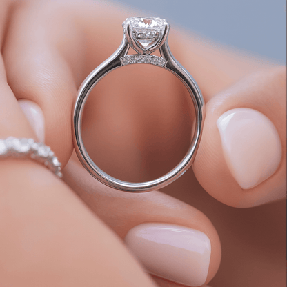 Oval Solitaire Diamond Engagement Ring with Pavé Band