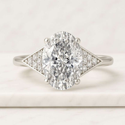 Oval Solitaire Diamond Engagement Ring with Pavé Band by Sami Jewels