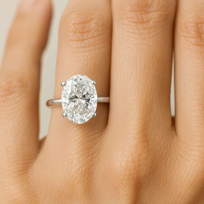 Oval Solitaire Diamond Engagement Ring with Pave Band Premium 925 Sterling Silver Ring