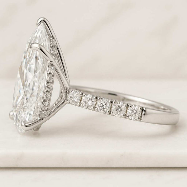 Oval Solitaire Diamond Engagement Ring with Pave Band by Sami Jewels 925 Sterling Silver Ring