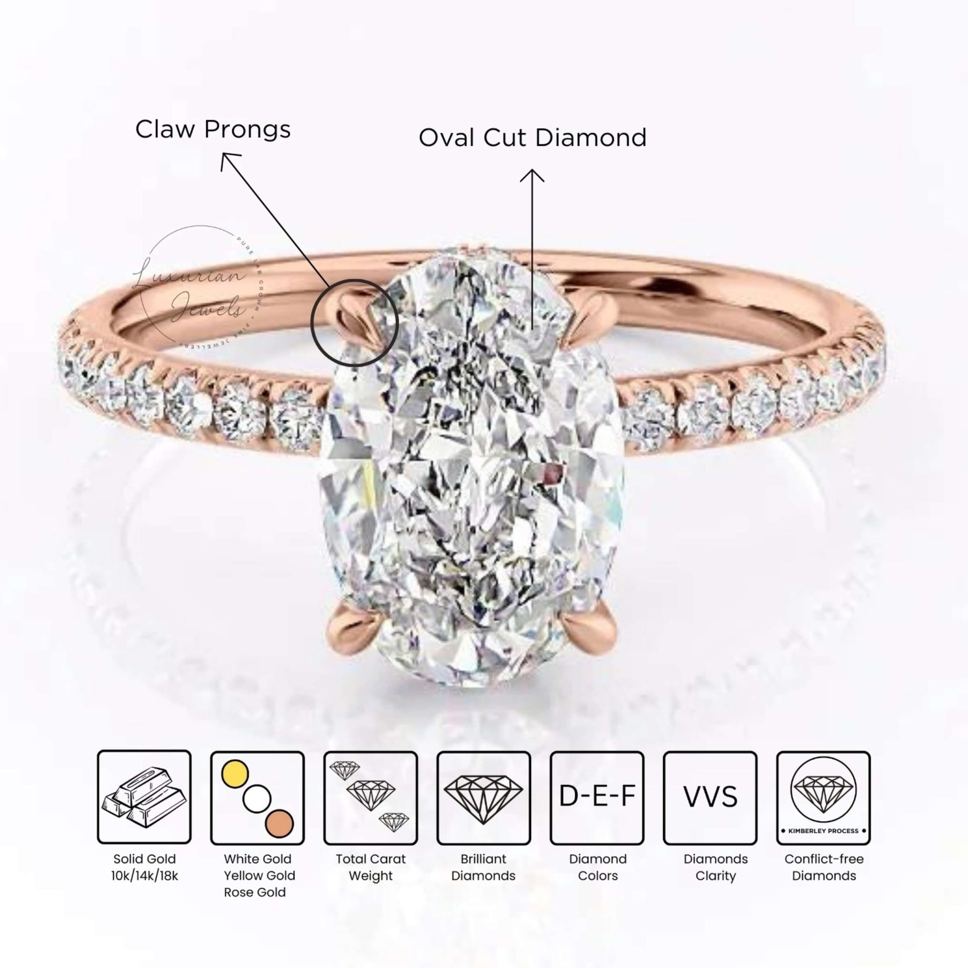 Oval Solitaire Ring, Hidden halo Wedding Ring 