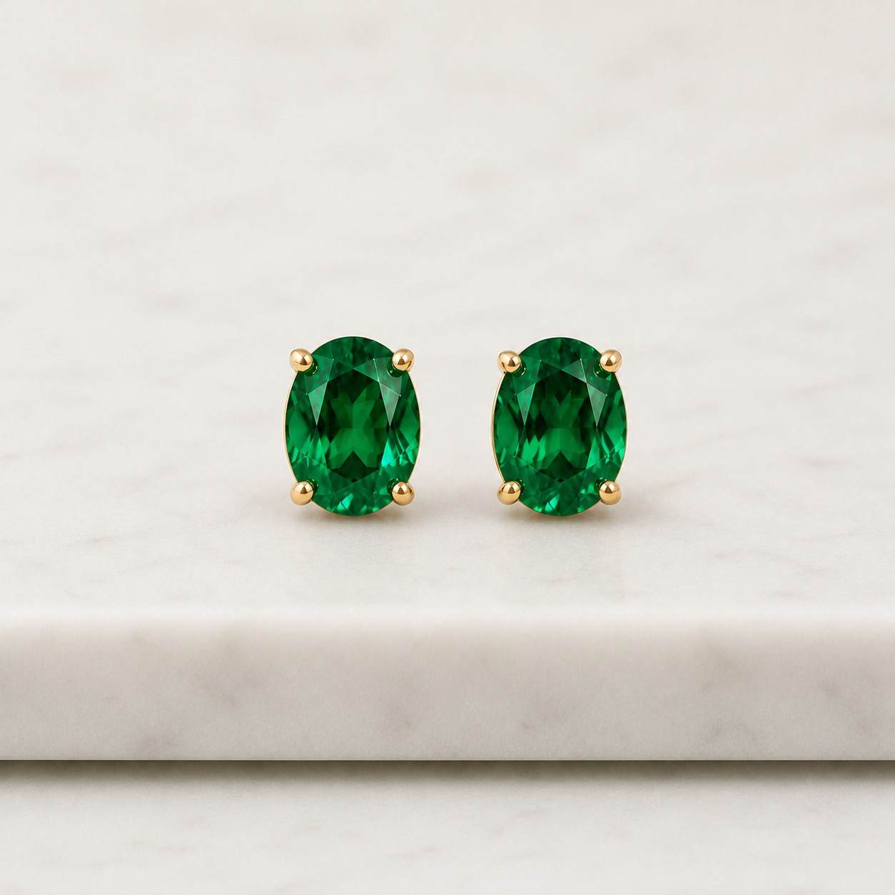 Green Emerald Oval Stud Earrings, Sterling Silver Gemstone Earrings, May Birthstone Gift, Gemstone Jewellery, Emerald Anniversary Gift
