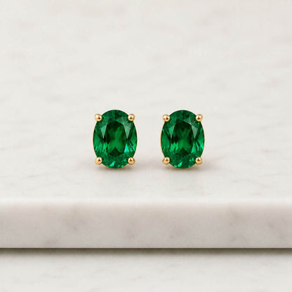 Green Emerald Oval Stud Earrings, Sterling Silver Gemstone Earrings, May Birthstone Gift, Gemstone Jewellery, Emerald Anniversary Gift
