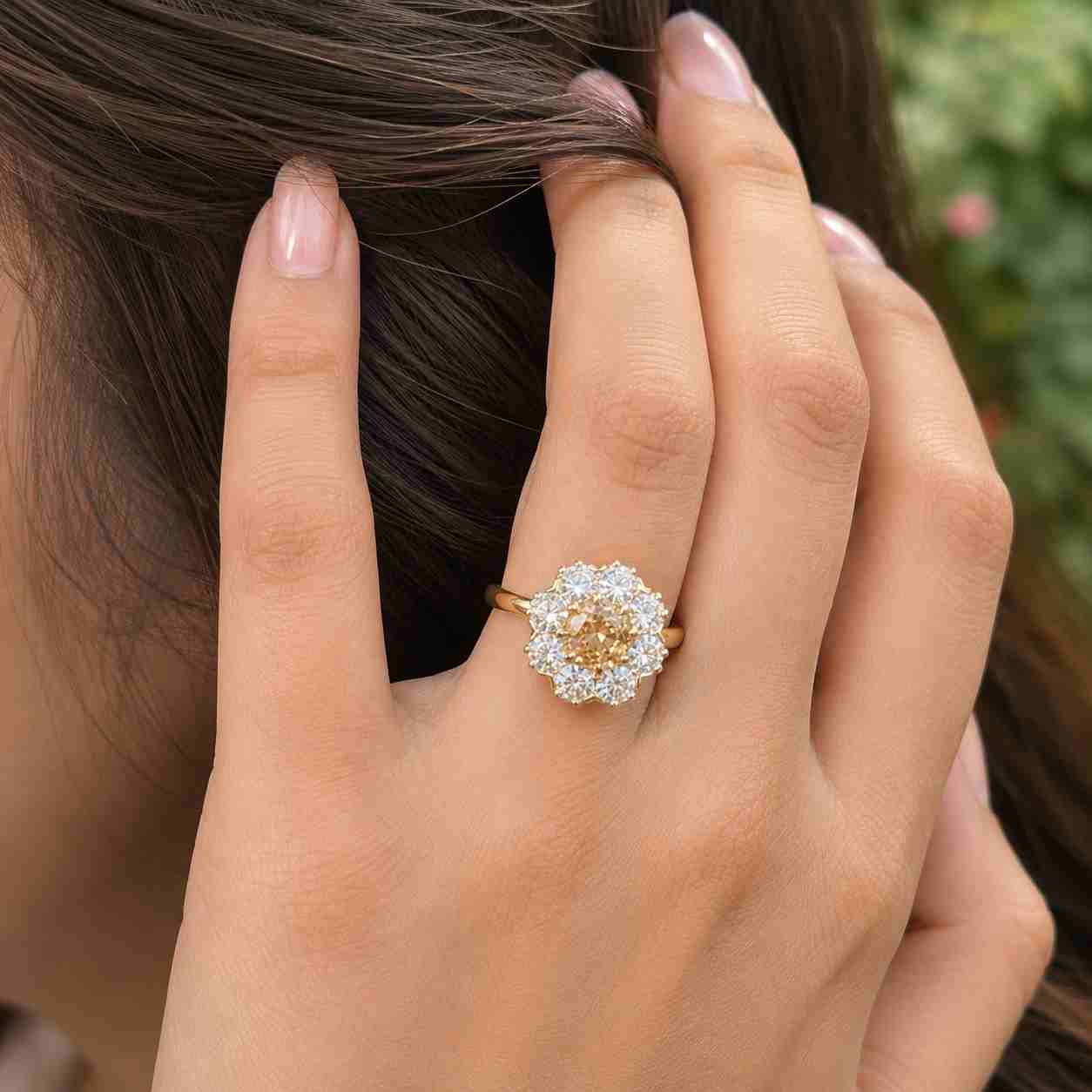 Oval Sunburst Halo Engagement Ring, Cathedral Solitaire, 18K Yellow Gold, IGI Certified, D-F Color VVS-VS1, Lab Grown Diamond, Made In USA
