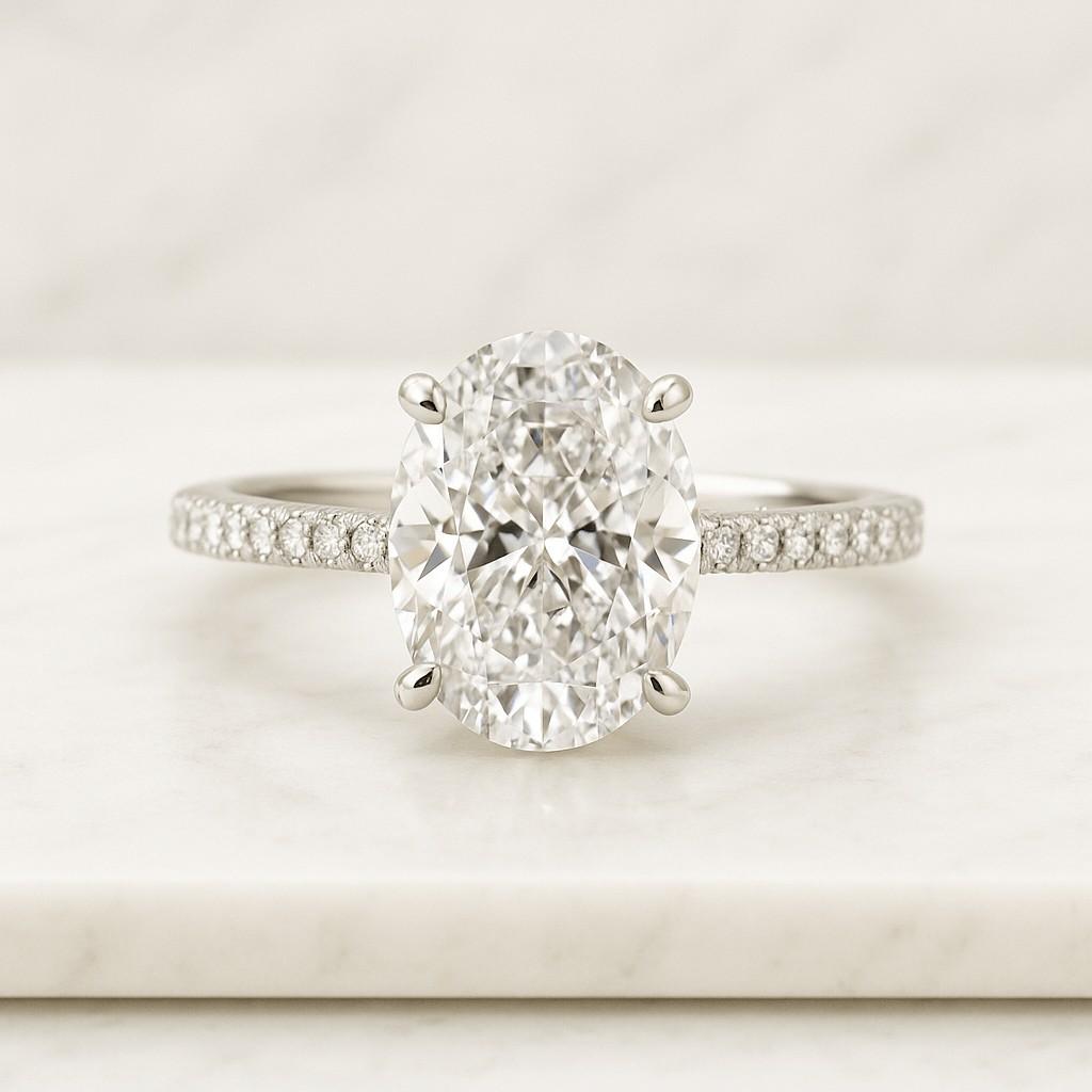 Oval Three Stone Engagement Ring Oval Cut Moissanite Ring