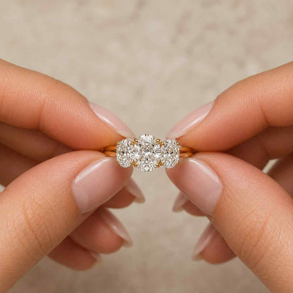 Oval Three Stone Ring Lab Grown Diamond Engagement Ring Oval Trilogy Ring for Anniversary Gift Side Pear Three Diamond Proposal Ring
