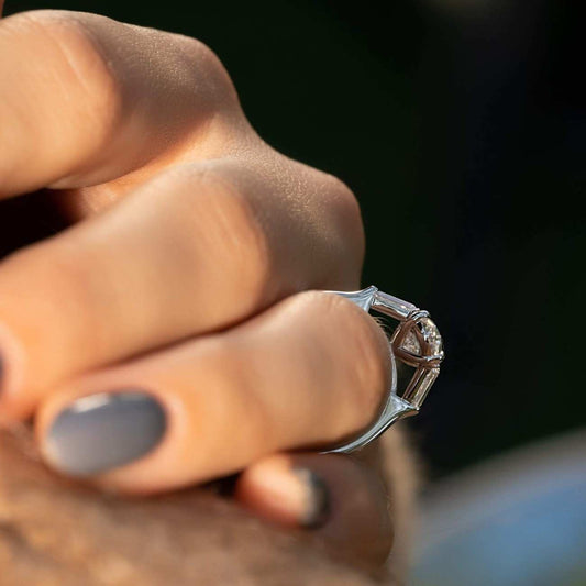 Oval Three Stone Ring Real Lab Grown Diamond Engagement Ring Oval Trilogy Ring for Anniversary Gift Side Pear Three Diamond Proposal Ring