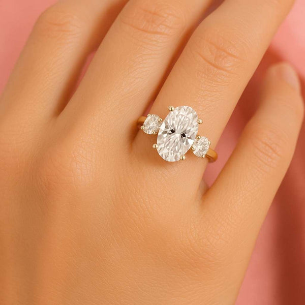 Oval Trilogy Ring for Anniversary Gift Side Pear Three Diamond Proposal Ring