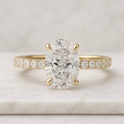 Oval Wedding Ring Set Gold Custom Christmas Ring Set Vintage Hidden Pave Moissanite Basket Set Ring