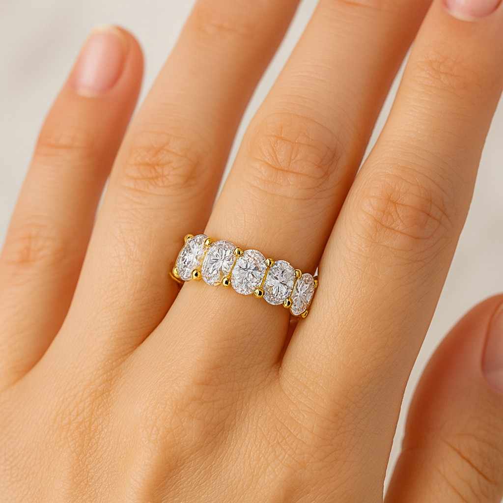 Oval Women's Band Bridal Stackable Anniversary Gift Wedding Band For Her Full Eternity U Shape Hidden Halo Wedding Band