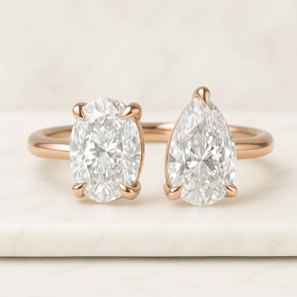 Oval and Pear Toi et Moi Lab Grown Diamond Ring  Oval Cut and Pear Cut Toi et Moi Engagement Ring