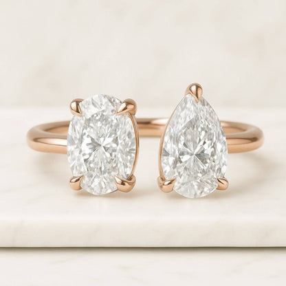 Oval and Pear Toi et Moi Lab Grown Diamond Ring  Oval Cut and Pear Cut Toi et Moi Engagement Ring